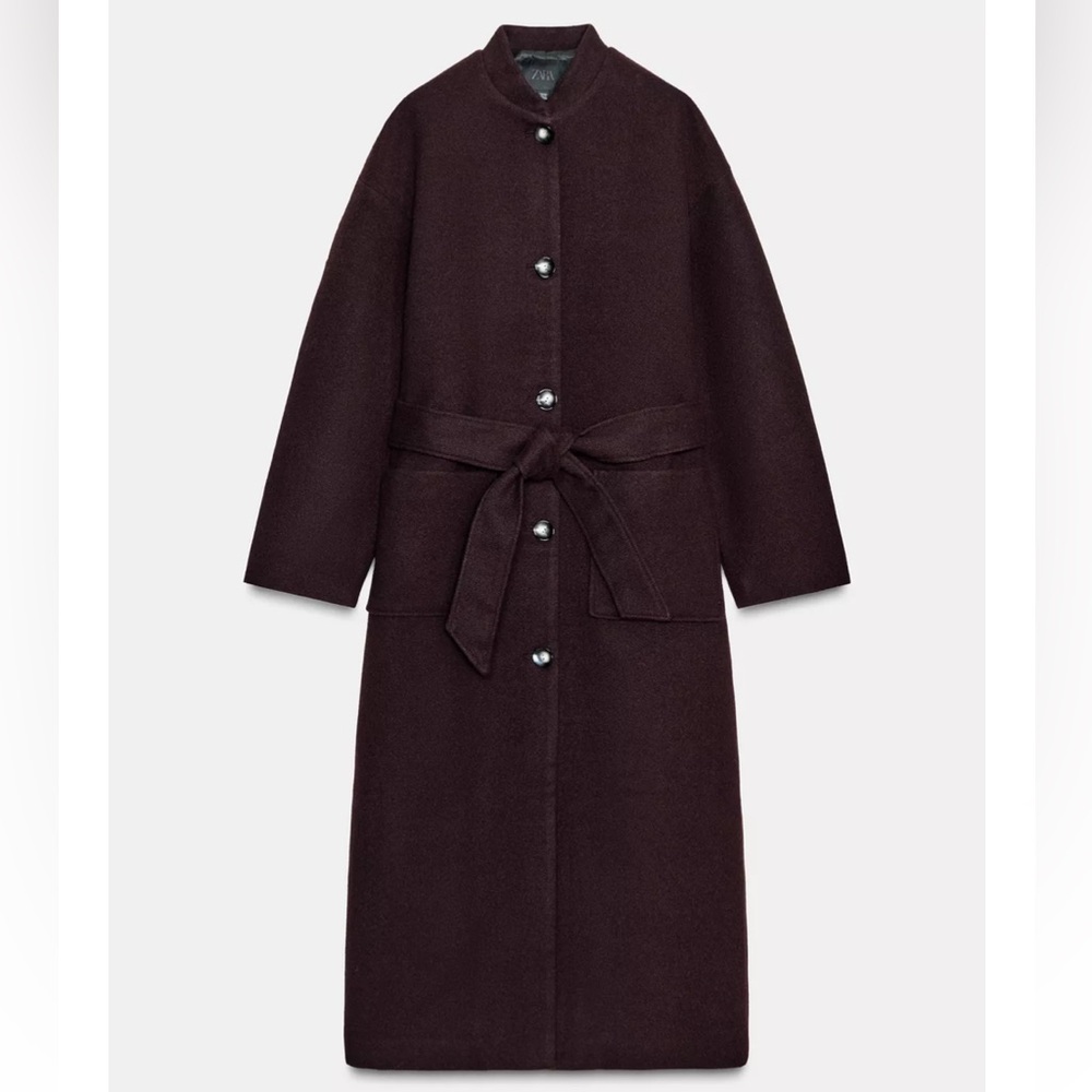 Elegant Dark Brown Coat with Belt - Picture 3 of 3
